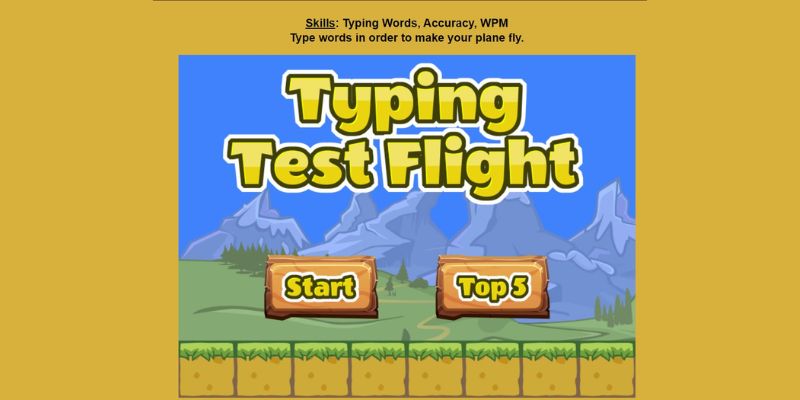 Screen capture of the game Typing Test Flight
Photo source: roomrecess.com
