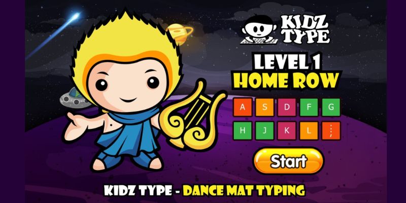 Screen capture of the home screen of the game Dance Mat Typing
Photo source: kidztype.com