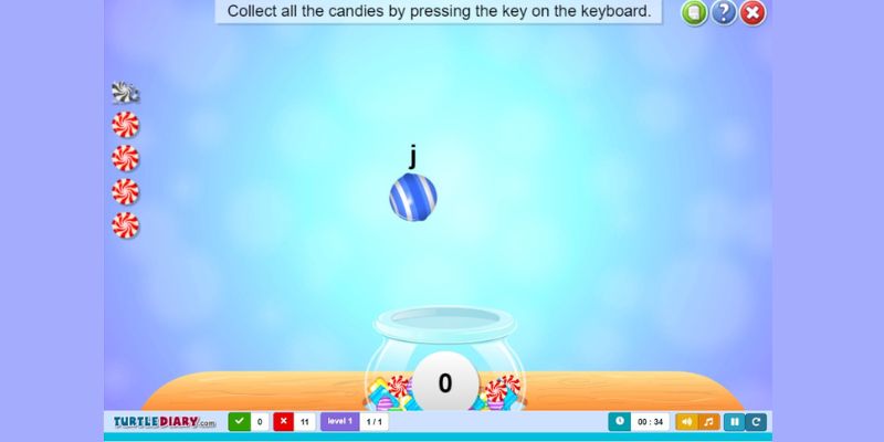 Screen capture of the Keyboard Candy Game
Photo source: typingbee.com